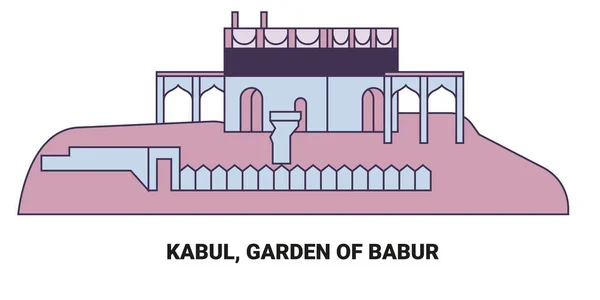 Afghanistan Kabul Taman Babur Ilustrasi Vektor Garis Markah Tanah Perjalanan - Stok Vektor