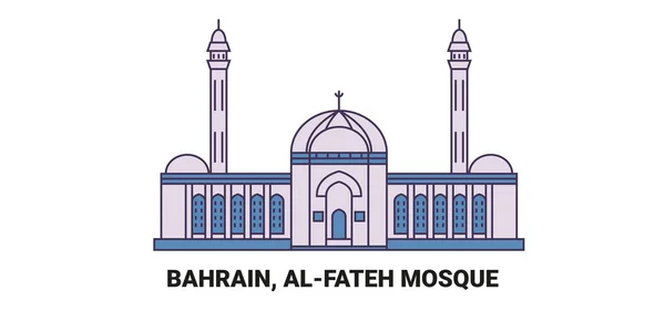 Bahrain Alfateh Mosque Travel Landmark Line Vector Illustration — стоковий вектор