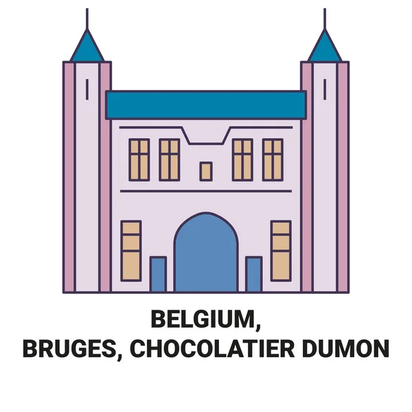 Bélgica Bruges Chocolatier Dumon Viagem Marco Linha Vetor Ilustração — Vetor de Stock