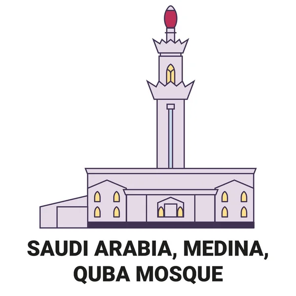 Arabie Saoudite Médine Mosquée Quba Illustration Vectorielle Ligne Voyage Historique — Image vectorielle