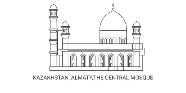 Kazakhstan Almaty Mosquée Centrale Illustration Vectorielle Ligne Repère Voyage — Image vectorielle