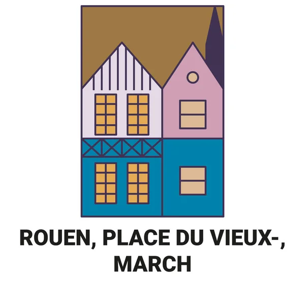 Francie Rouen Place Vieux March Travel Landmark Line Vector Illustration — Stockový vektor