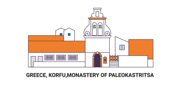 Grecia Korfu Monasterio Paleokastritsa Ilustración Del Vector Línea Referencia Viaje — Archivo Imágenes Vectoriales