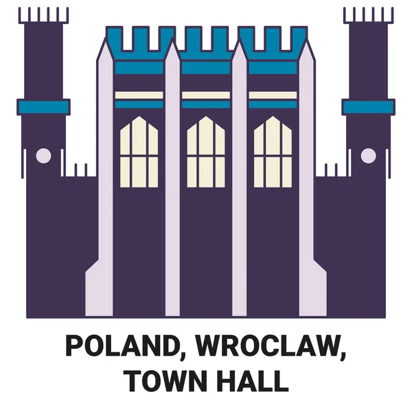 Polen Wroclaw Rathaus Reise Wahrzeichen Linie Vektor Illustration — Stockvektor