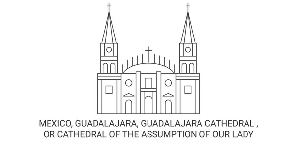 Мексика Guadalajara Guadalajara Cathedral Travel Landmark Line Vector Illustration — стоковый вектор