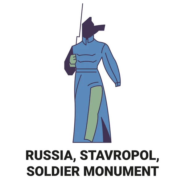 러시아 Stavropol Soldier Monument Travel Landmark Line Vector Illustration — 스톡 벡터