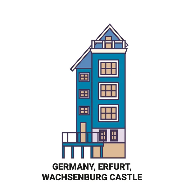 Alemanha Erfurt Wachsenburg Castelo Viagens Marco Linha Vetor Ilustração —  Vetores de Stock