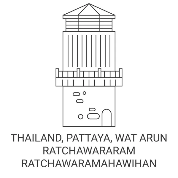 Таїланд Паттая Ват Аран Ratchawararam Ratchawaramahawihan Travel Landmark Line Vector — стоковий вектор