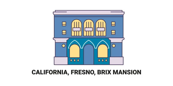 Vereinigte Staaten Kalifornien Fresno Brix Mansion Reise Meilenstein Linienvektorillustration — Stockvektor