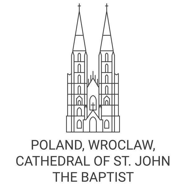 Polonya Wroclaw John Katedrali Vaftizci Seyahat Çizgisi Çizimi — Stok Vektör