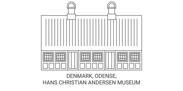 Dänemark Odense Hans Christian Andersen Museum Reise Grenzstein Linienvektorillustration — Stockvektor