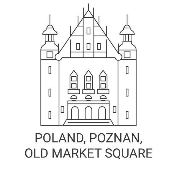 ポーランド ポズナン 旧市場広場旅行ランドマークラインベクトルイラスト — ストックベクタ