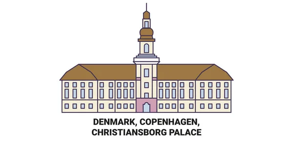 Dänemark Kopenhagen Schloss Christiansborg Reise Wahrzeichen Linie Vektor Illustration — Stockvektor