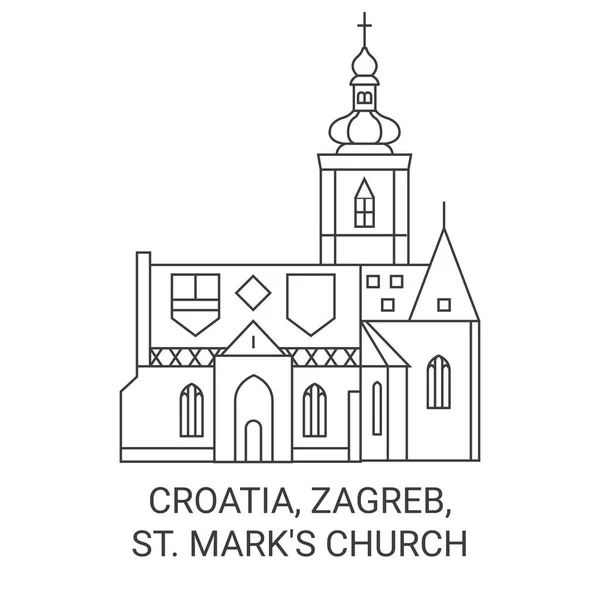 Kroatië Zagreb Marks Kerk Reizen Oriëntatiepunt Lijn Vector Illustratie — Stockvector