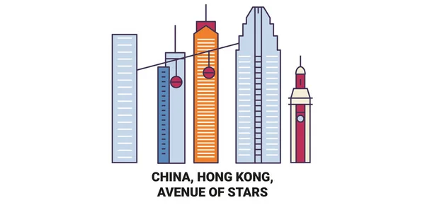 Kina Hongkong Avenue Stars Resa Landmärke Linje Vektor Illustration — Stock vektor