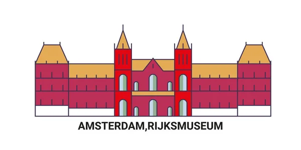Holanda Amsterdã Rijksmuseum Ilustração Vetor Linha Referência Viagem —  Vetores de Stock