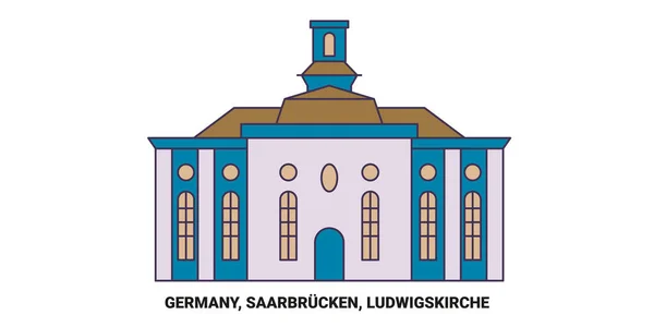 Germania Saarbrucken Ludwigskirche Viaggi Punto Riferimento Linea Vettoriale Illustrazione — Vettoriale Stock