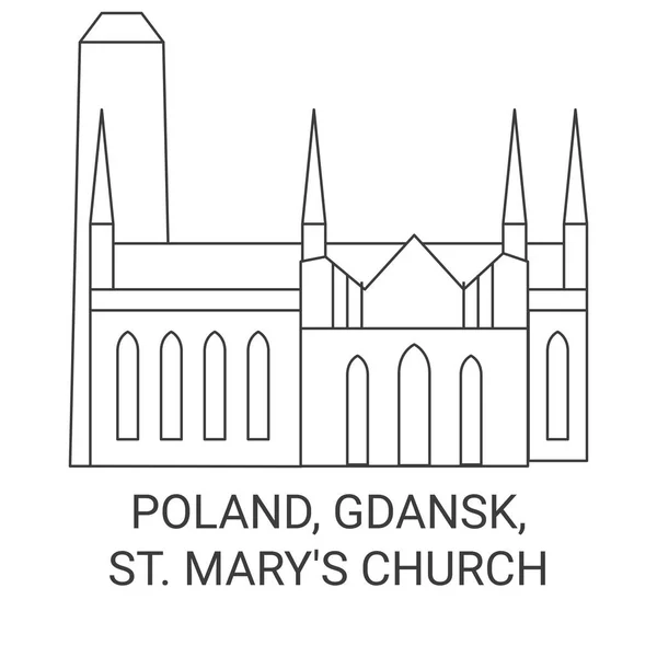 Poland Gdansk Marys Church Travel Landmark Line Vector Illustration — Stock Vector