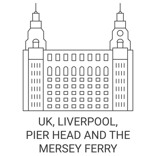 Англія Ліверпуль Pier Head Mersey Ferry Travel Landmark Line Illustration — стоковий вектор