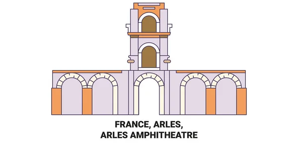 France Arles Arles Amphitheatre Travel Landmark Line Vector Illustration — 스톡 벡터