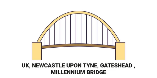 England Newcastle Tyne Gateshead Millennium Bridge Reise Meilenstein Linienvektorillustration — Stockvektor