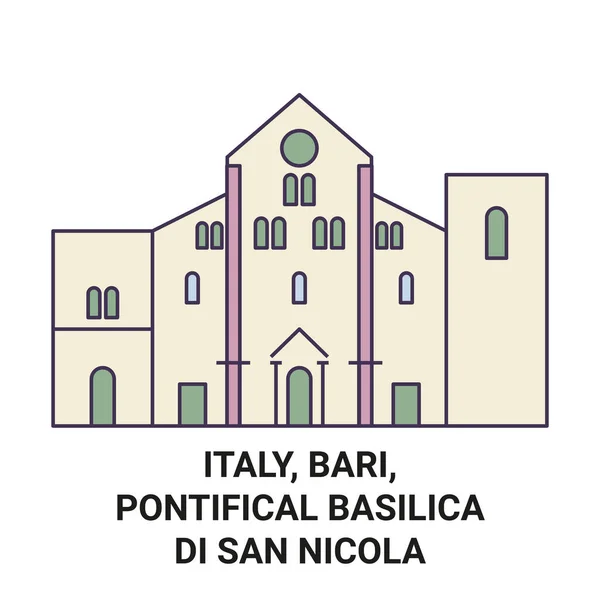 Itália Bari Basílica Pontifícia San Nicola Viagem Marco Linha Vetor — Vetor de Stock
