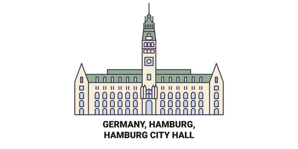 汉堡市政厅旅行地标线矢量图解 — 图库矢量图片