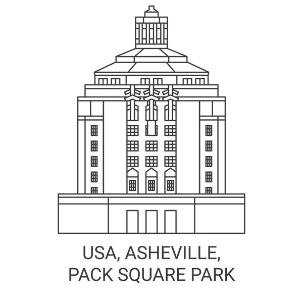 Usa Asheville Pack Square Park Cestovní Orientační Čára Vektor Ilustrace — Stockový vektor