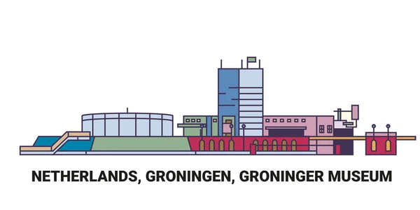 Holanda Groningen Museu Groninger Ilustração Vetor Linha Referência Viagem — Vetor de Stock