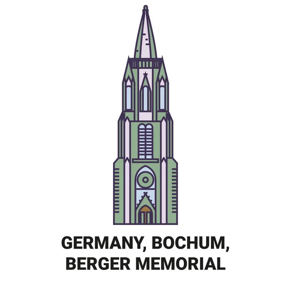 ドイツ ボーフム ベルガー記念旅行のランドマークラインベクトルイラスト — ストックベクタ