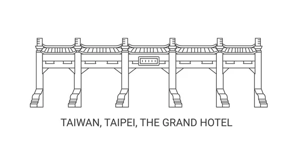 Taiwán Taipei Grand Hotel Ilustración Vector Línea Referencia Viaje — Vector de stock