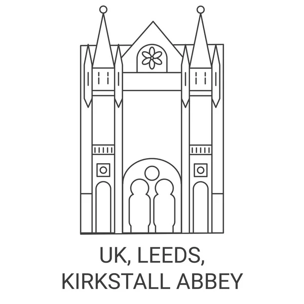 Inghilterra Leeds Kirkstall Abbey Viaggi Punto Riferimento Linea Vettoriale Illustrazione — Vettoriale Stock