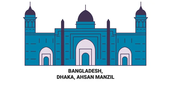 Bangladeş Dhaka Ahsan Manzil Seyahat Çizgisi Çizelgesi Çizimi — Stok Vektör