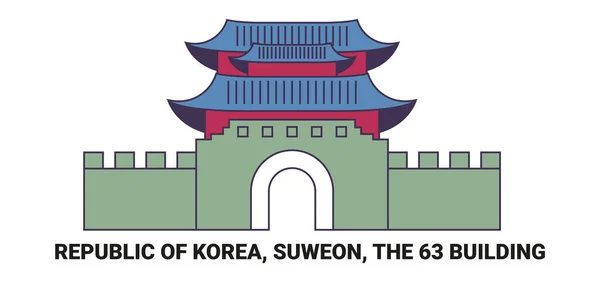 República Corea Suweon Edificio Línea Referencia Viaje Vector Ilustración — Vector de stock