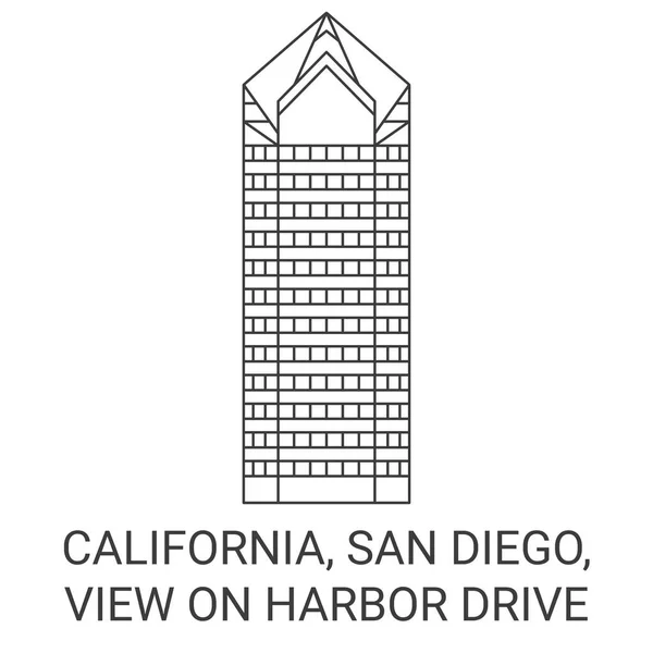 Vereinigte Staaten Kalifornien San Diego View Harbor Drive Reise Meilenstein — Stockvektor