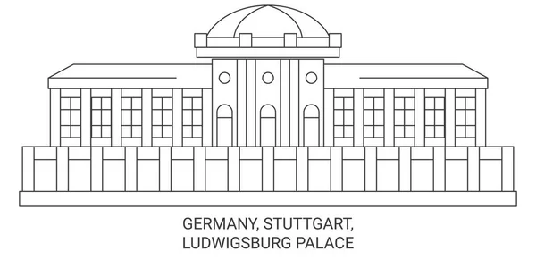 ドイツ シュトゥットガルト ルドヴィグスブルグ宮殿旅行ランドマークラインベクトルイラスト — ストックベクタ