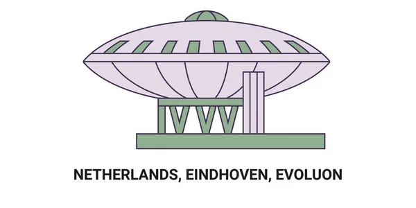 Netherlands Eindhoven Evoluon Travel Landmark Line Vector Illustration — Stock Vector