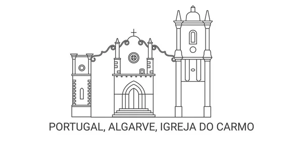 Portugal Algarve Igreja Carmo Viagem Marco Linha Vetor Ilustração — Vetor de Stock