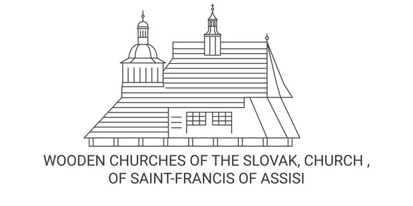 Slovakya Saintfrancis Ahşap Kiliseleri Assisi Seyahat Çizgisi Çizgisi Çizimi — Stok Vektör