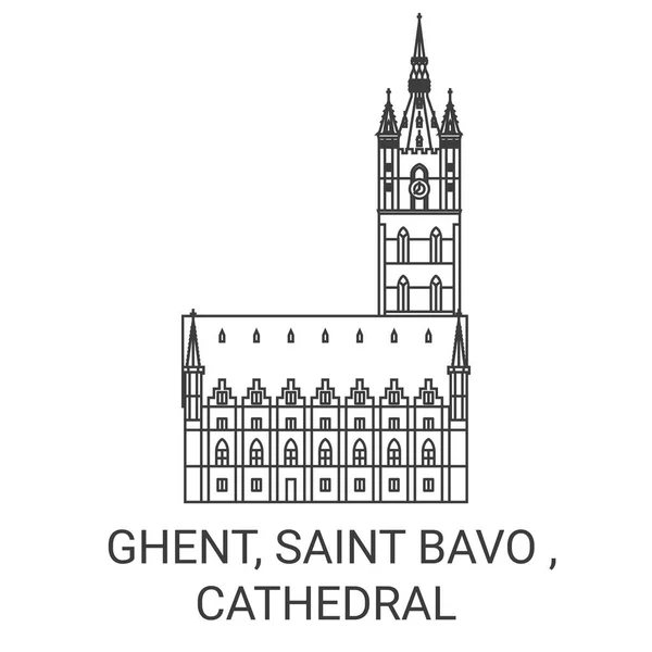 Belgium Ghent Saint Bavo Cathedral Travel Landmark Line Vector Illustration — Stock Vector