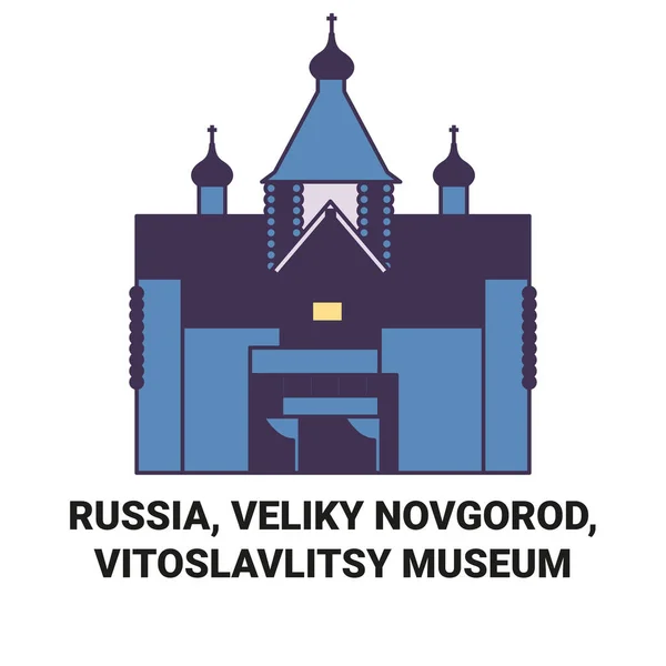 Rússia Veliky Novgorod Vitoslavlitsy Museu Viagem Marco Linha Vetor Ilustração —  Vetores de Stock