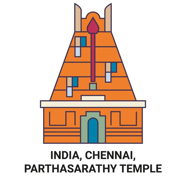 Inde Chennai Parthasarathy Temple Voyage Illustration Vectorielle Ligne Historique — Image vectorielle