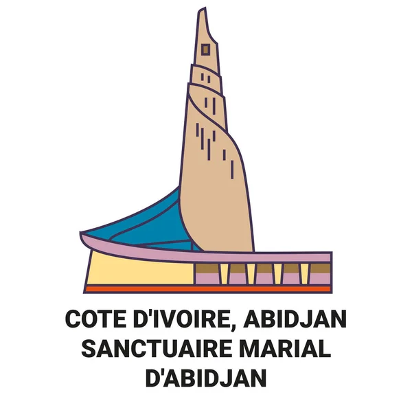 Cote Divoire Abidjansanctuaire Marial Dabidjan Travel Landmark Line Vector Illustration — Stock Vector