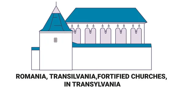 Roumanie Transilvanie Églises Fortifiées Illustration Vectorielle Ligne Voyage Transylvanie — Image vectorielle