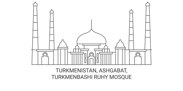 Turkmenistan Ashgabat Turkmenbashi Ruhy Mosque Travels Landmark Line Vector Illustration — стоковий вектор