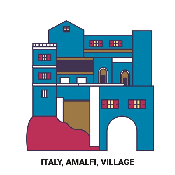 Italien Amalfi Travels Landsmark Resa Landmärke Linje Vektor Illustration — Stock vektor