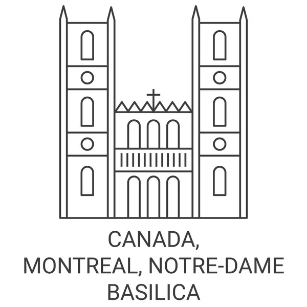 Kanada Montreal Notredame Basilica Reise Meilenstein Linienvektorillustration — Stockvektor