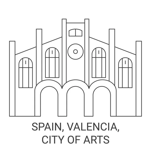 西班牙 瓦伦西亚 艺术之城旅游地标线矢量图解 — 图库矢量图片