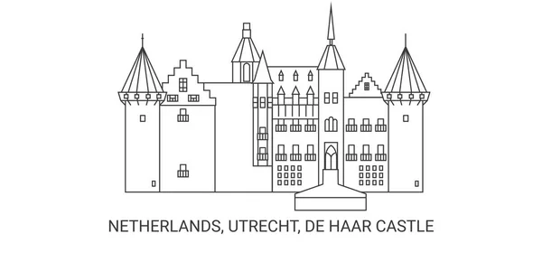 Países Bajos Utrecht Castillo Haar Ilustración Vector Línea Hito Viaje — Vector de stock