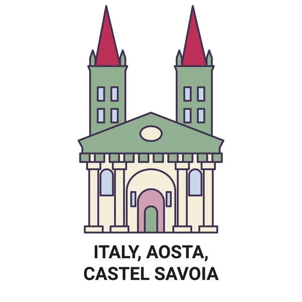 Italien Aosta Castel Savoia Reise Meilenstein Linienvektorillustration — Stockvektor